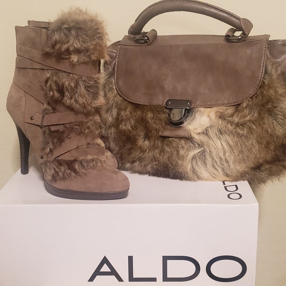 Aldo Hoganson Faux Fur Boots and matching purse